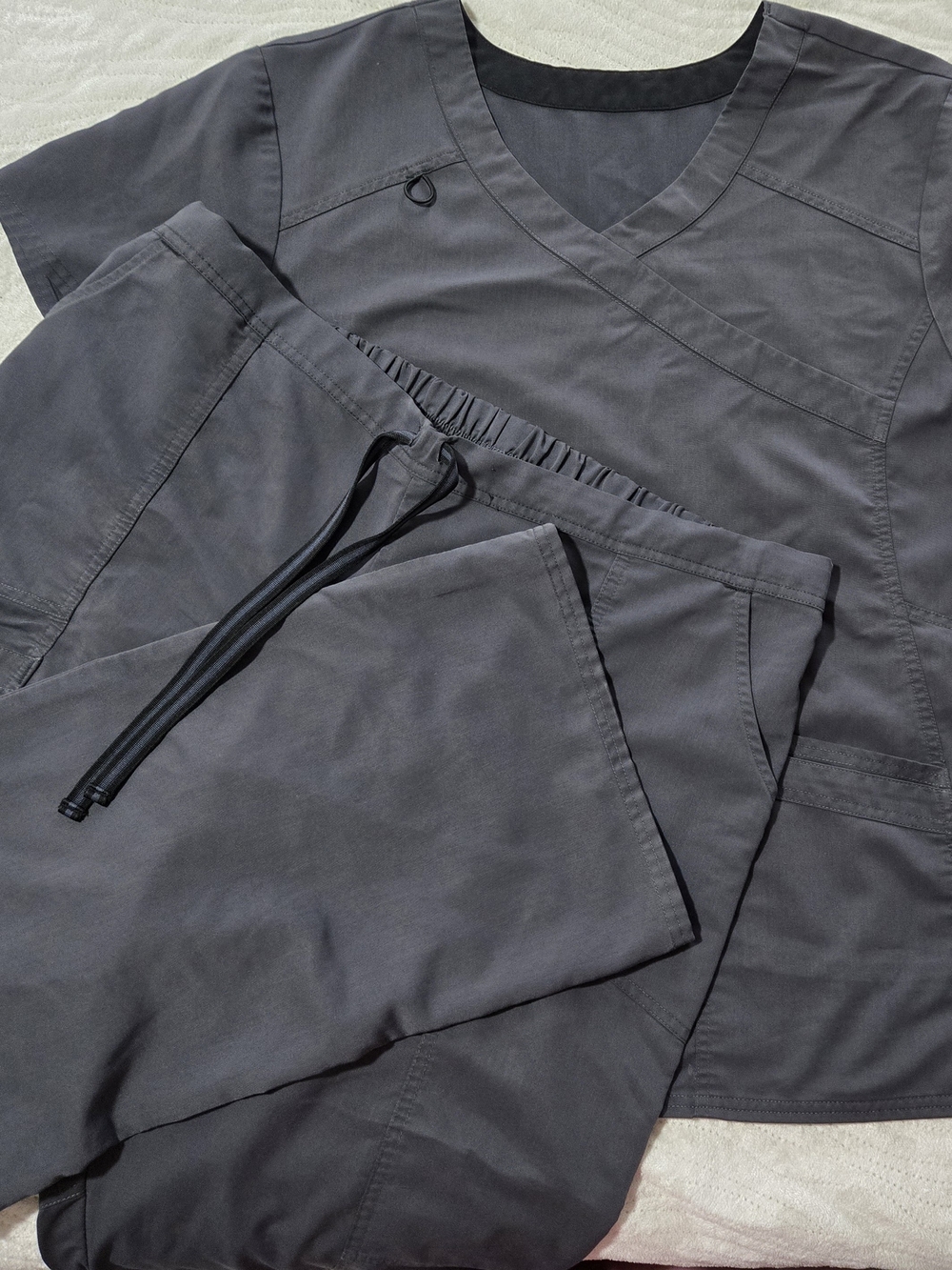Women's Dark Gray Scrub Star Drawstring Scrub Set